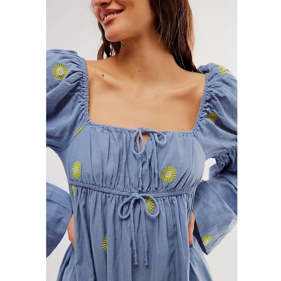 FREE PEOPLE MORY EMBROIDERED MIDI DRESS IN BLUE COMBO - Picture 5 of 6